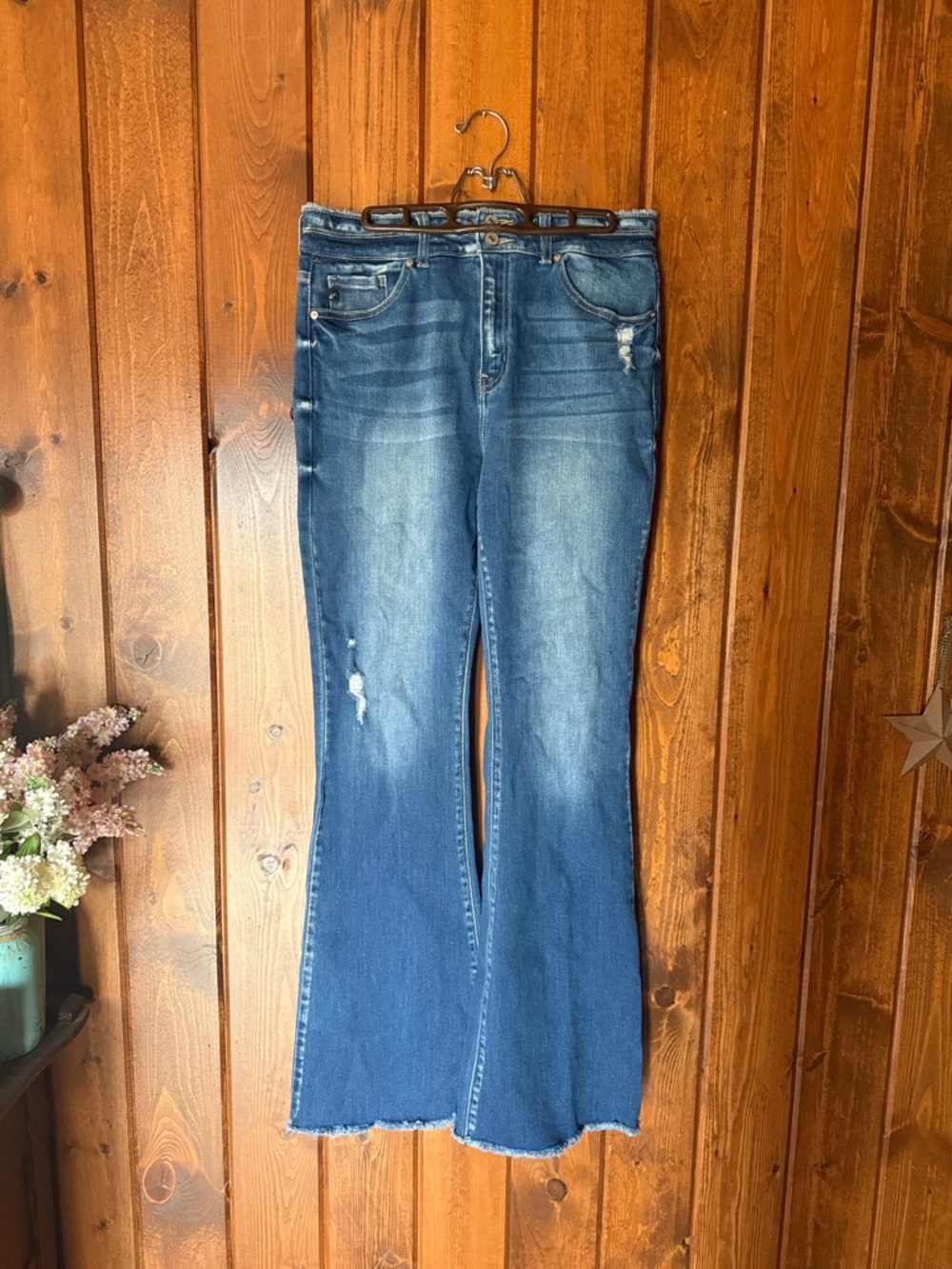 KanCan Medium Blue Distressed Flare Jeans